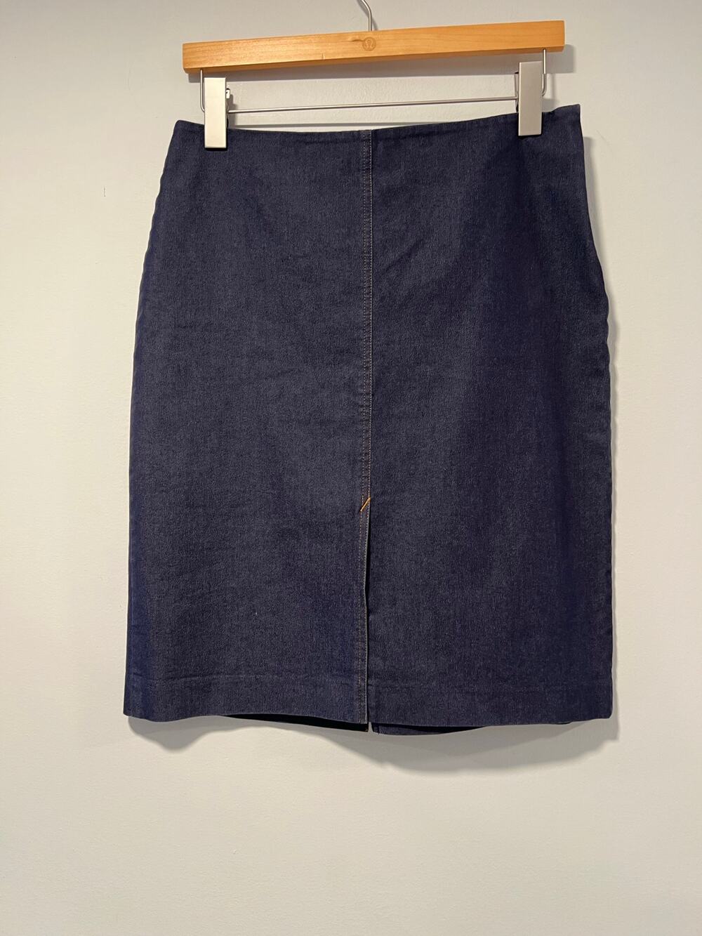 Bebe Straight Pencil Denim Style Business Skirt Cotton Blend Dark Blue Sz 10 JL